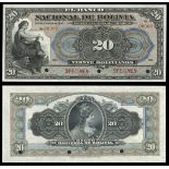 Bolivia. El Banco de Nacional Boliviana. 20 Bolivianos. 1910. P-S217s. Black on brown and multi...