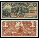 Bolivia. El Banco de Nacional Boliviana. 1 Boliviano. January 1, 1892. S211s. Black on yellow a...
