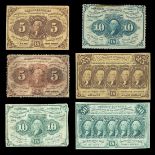 Fractional Currency First Issue Assortment. 5 Cents perforated, no monogram, About Fine; 5 Cen...