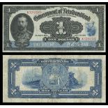 Newfoundland. Government of Newfoundland. $1. 1920. P.NF-12d. No.A328045 . Blue and black. blu...