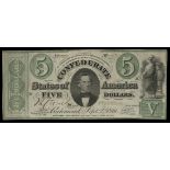 CSA. T-33. $5. Sept. 2, 1861. Cr. 254Bb. PF-10. No.19571. C. G. Memminger. Lighter green. "Keat...