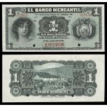 Bolivia. El Banco Mercantile. 1 Boliviano. July 1, 1906. S171s. Black on green and orange under...