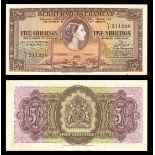 Bermuda. Bermuda Government. 5 Shillings. 1957 P-18. Brown on multicolor. Queen Elizabeth II. R...