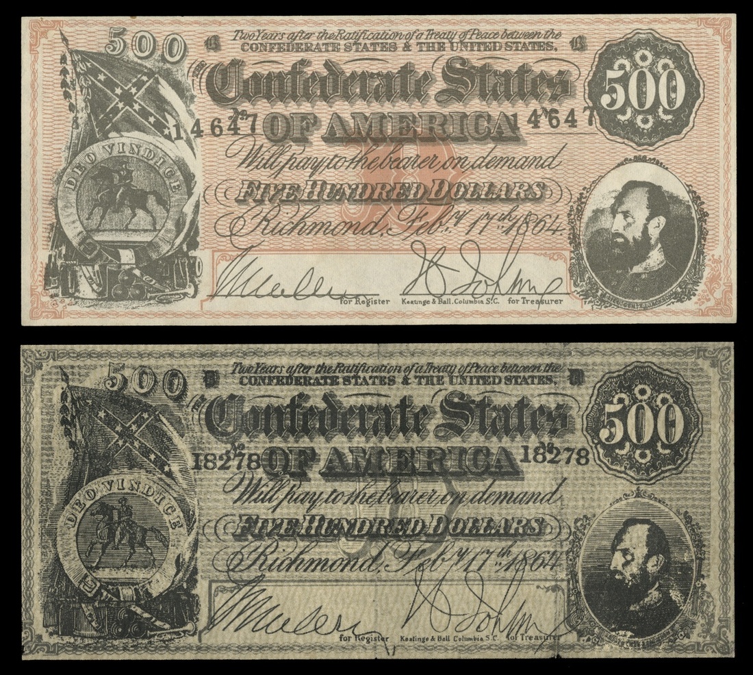 CSA. A Lovely Group of Post-Civil-War Advertising Notes. Four are printed on the backs of origi...