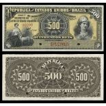 Brazil. Republica dos Estados Unidos do Brazil. 500 Reis. No date (1893). P-1s. Black on yellow...