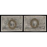 Nice Second Issue Fractional Currency Pair. Fr.1246, 10 Cents "18 63 S" surcharge; Fr.1283, 25...