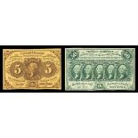 Nice Pair of First Issue Fractionals. 1) Fr.1230. 5 Cent. Monogram. Straight edges. EF-AU. 2) F...