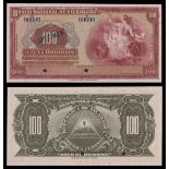 Nicaragua. Banco Nacional de Nicaragua. 100 Cordobas. 1939. P-69s. Red on multicolor. Woman wit...