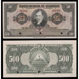 Nicaragua. Banco Central de Nicaragua. 500 Cordobas. 1945. P-98s. Black on multicolor. Portrait...