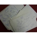 Autographs, a large collection of white cards, pages of exercise book, many multi-signed, high