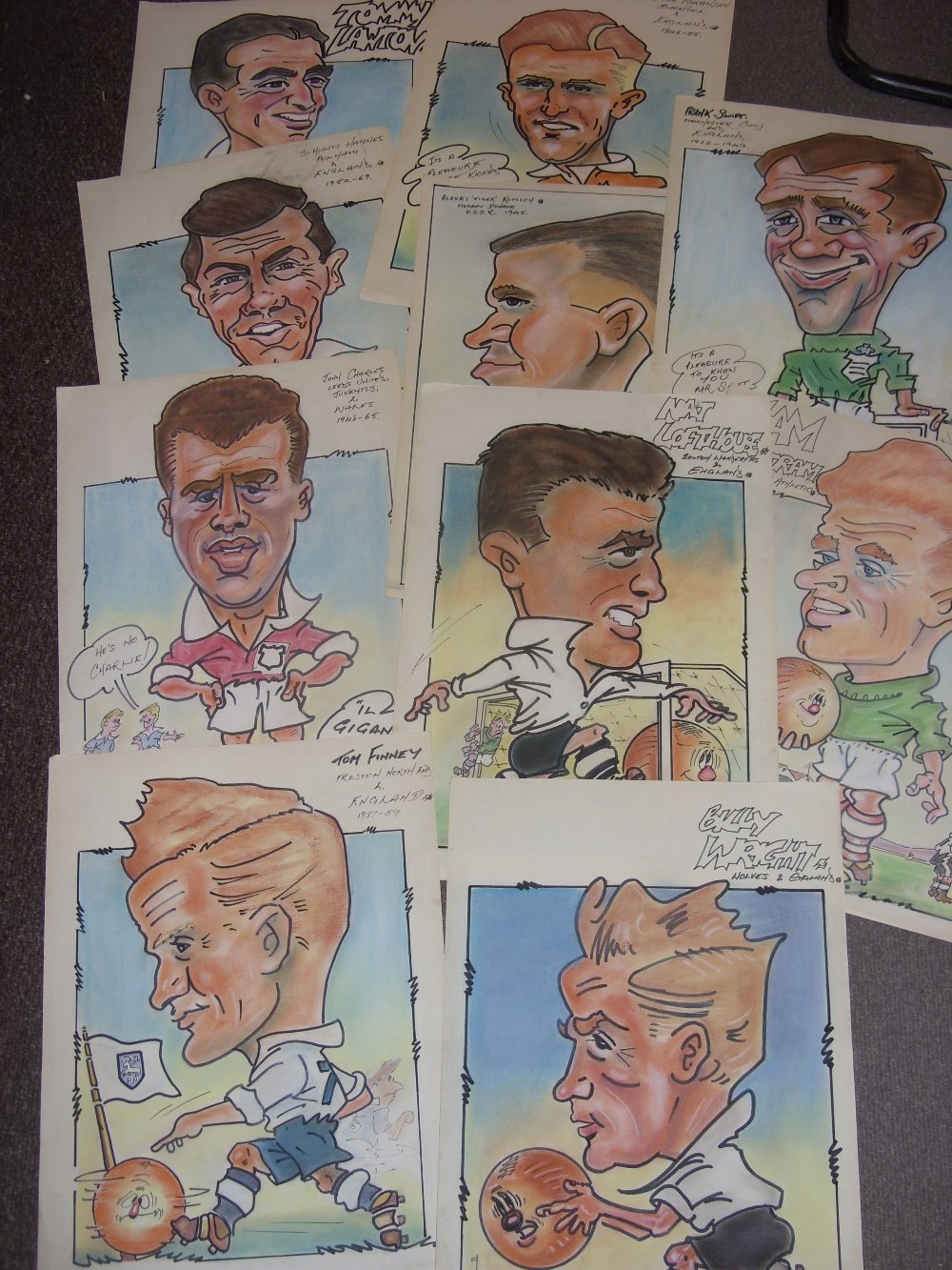 1940's/1950's/1960's International Footballers, Ten Outstanding Caricature/Cartoon Original & highly
