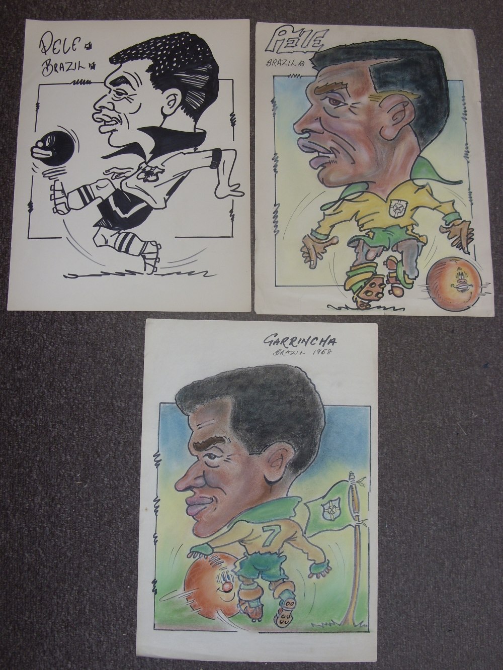 1950's/1960's Brazil - Pele & Garrincha, Outstanding Caricature/Cartoon Original & highly