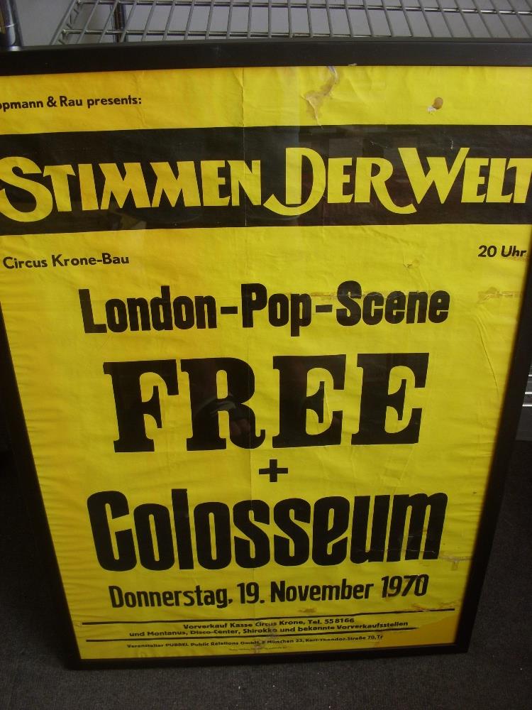 Pop Music, Free (supported by Colosseum) a poster from the concert held at the Circus Krone on 19/