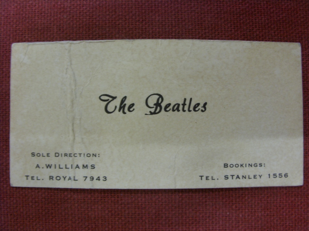 Pop Music, The Beatles, a very rare business card belonging to Alan Williams. Alan Williams was