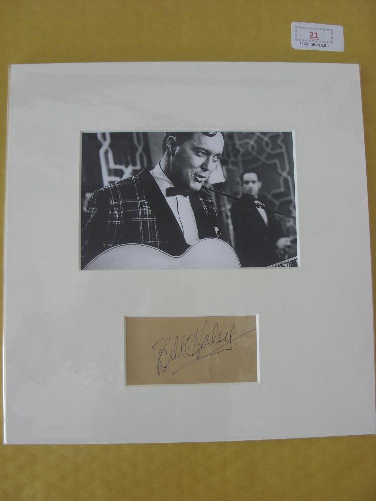 Pop Music, Bill Haley, a signed, white board mounted display showing his autograph