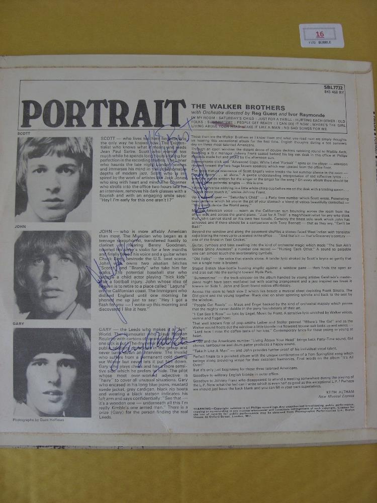 Pop Music, an autographed LP Record by The Walker-Brothers, the 1966 Album 'Portrait', is signed