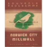 NORWICH - MILLWALL 1938-39 Norwich City home programme v Millwall, 1938/39, special official