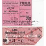 AJAX - MAN UTD TICKETS 1976 Two tickets for the UEFA Cup ties between Ajax Amsterdam and