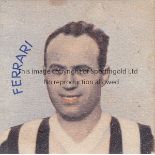 WORLD CUP 1934 Small cardboard card showing Ferrari of Italy in colour picture (possibly wearing