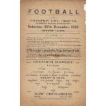 DULWICH - NEW CRUSADERS 1913 Single sheet Dulwich Hamlet home programme v New Crusaders, 27/12/1913,