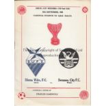 SLIEMA - SWANSEA 82 Programme, Sliema Wanderers v Swansea City 29/9/82, Cup Winners Cup. Good