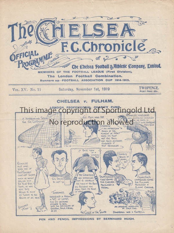 CHELSEA - BRADFORD PA 1919 Chelsea home programme v Bradford Park Avenue, 1/11/1919, four page