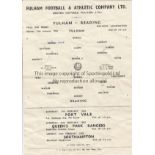 FULHAM V READING 1962 Single sheet programme for the Mid-Week Combination match at Fulham 12/2/1962,