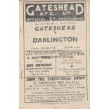 GATESHEAD - DARLINGTON 49-50 Gateshead home programme v Darlington, 27/12/49, slight creases.