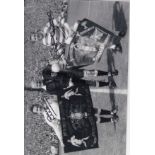 DAVE MACKAY AND BILLY MCNEILL B/W 12” x 8” photo, showing Celtic captain Billy McNeill and Tottenham