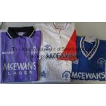 RANGERS REPLICA FOOTBALL SHIRTS Four short sleeve replica shirts, Adidas mauve away 1994/5, Umbro