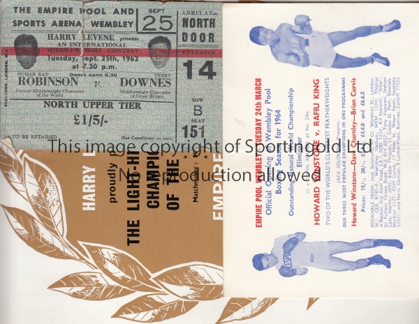 BOXING Small collection of boxing programmes and also included is a ticket for Sugar Ray Robinson