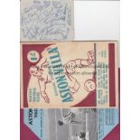 ASTON VILLA Three items relating to Aston Villa, a page of autographs from an album, ink