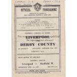 LIVERPOOL V DERBY 1947 Programme for the League match at Liverpool 25/10/1947 with the teams and