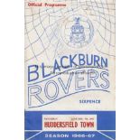 BLACKBURN - HUDDERSFIELD 67 Postponed match programme, Blackburn v Huddersfield, 7/1/67. Slight