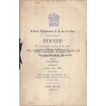 1953 CUP FINAL - BOLTON Bolton Wanderers menu for their post FA Cup Final Dinner , 2/5/53 at Café