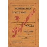 WALES - SCOTLAND 1929 Scarce programme, Wales v Scotland 26/10/1929 at Ninian Park, Cardiff,