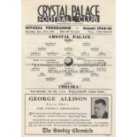 CRYSTAL PALACE - CHELSEA 1944 Single sheet Crystal Palace home programme v Chelsea, 30/12/44,