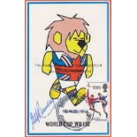1966 WORLD CUP / ALF RAMSEY AUTOGRAPH A official World Cup Willie postcard with an England winners