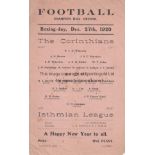 CORINTHIANS - ISTHMIAN LEAGUE 1920 Single sheet programme, The Corinthians v Isthmian League, 27/