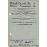 MILLWALL 4 Page programme Blues v Reds practice match at the Den 17th August 1946. Punch holes and