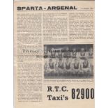 ARSENAL Single sheet programme for the away Friendly v. Sparta Rotterdam 8/8/1959, horizontal