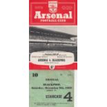 ARSENAL/BLACKPOOL Ticket and programme Arsenal v Blackpool 8th December 1962. Score, scorers and