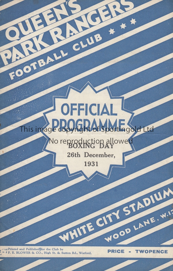 1931/32 QPR v TORQUAY UTD Official programme for the Third Division South fixture played Boxing