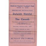 DULWICH Dulwich Hamlet v The Casuals Amateur Cup 2nd Round 6th February 1937. Gatefold programme.