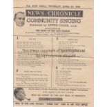 FA CUP FINAL News Chronicle Songsheet for the 1950 FA Cup Final Arsenal v Liverpool at Wembley.