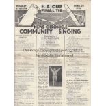 FA CUP FINAL News Chronicle Songsheet for the 1936 FA Cup Final Arsenal v Sheffield United at