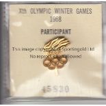 WINTER OLYMPICS 1968 Rare small gold plated Participants badge for the 1968 Winter Olympic games