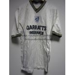 PRESTON NORTH END White short sleeve Scoreline shirt with blue, yellow and white trimmings and