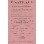 DULWICH HAMLET - FULHAM 1921 Single sheet Dulwich Hamlet home programme v Fulham, 17/10/1921, London