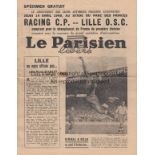 FRENCH FOOTBALL 1949 Four page Le Parisien local Paris football programme giving line ups for Racing